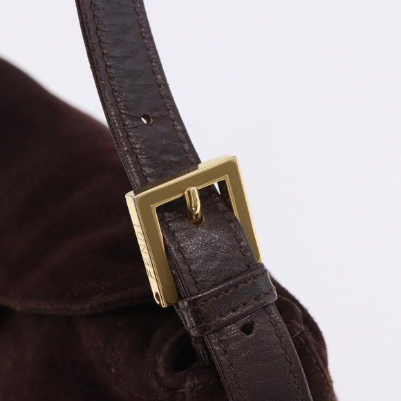 FENDI Mamma Baguette Shoulder Bag Suede Brown Gold Auth 203494V