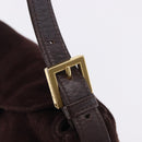 FENDI Mamma Baguette Shoulder Bag Suede Brown Gold Auth 203494V-9