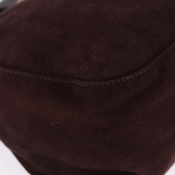 FENDI Mamma Baguette Shoulder Bag Suede Brown Gold Auth 203494V