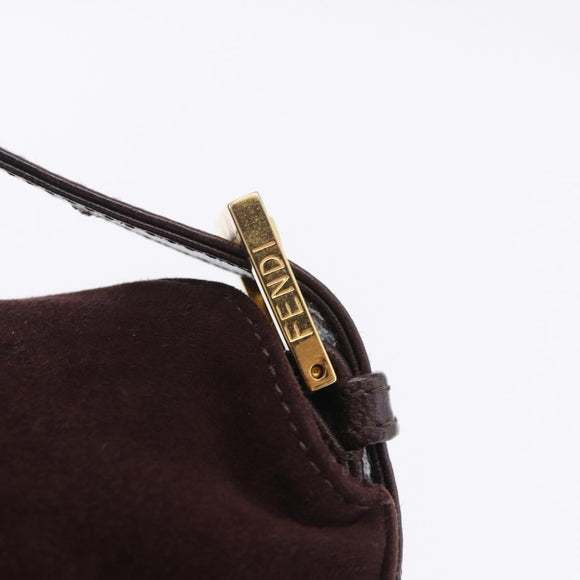 FENDI Mamma Baguette Shoulder Bag Suede Brown Gold Auth 203494V
