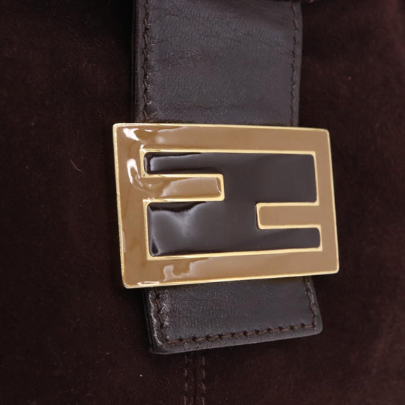 FENDI Mamma Baguette Shoulder Bag Suede Brown Gold Auth 203494V