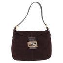 FENDI Mamma Baguette Shoulder Bag Suede Brown Gold Auth 203494V-3