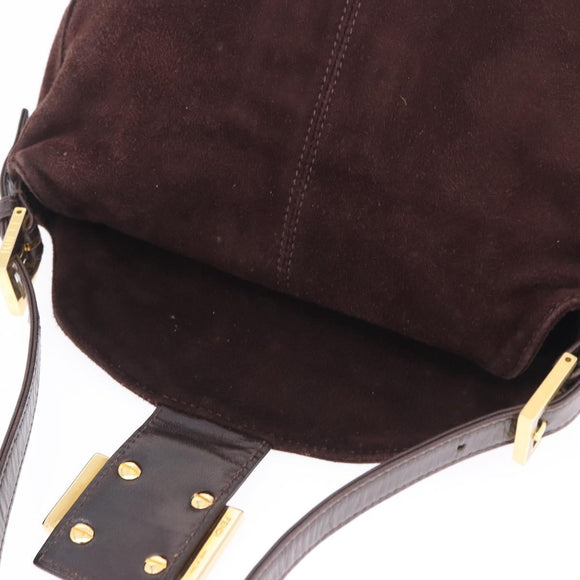 FENDI Mamma Baguette Shoulder Bag Suede Brown Gold Auth 203494V