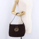 FENDI Mamma Baguette Shoulder Bag Suede Brown Gold Auth 203494V-44