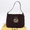 FENDI Mamma Baguette Shoulder Bag Suede Brown Gold Auth 203494V-45