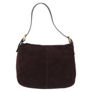 FENDI Mamma Baguette Shoulder Bag Suede Brown Gold Auth 203494V-5