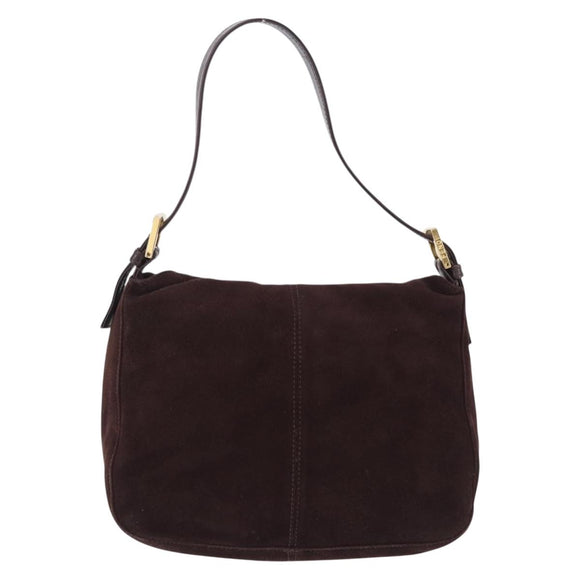 FENDI Mamma Baguette Shoulder Bag Suede Brown Gold Auth 203494V