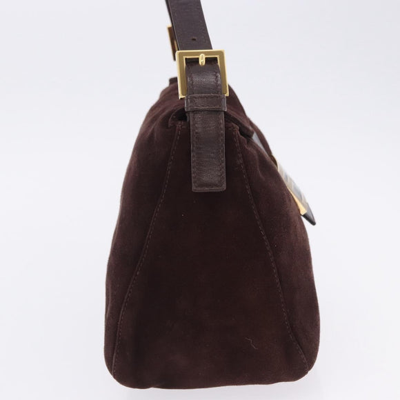 FENDI Mamma Baguette Shoulder Bag Suede Brown Gold Auth 203494V