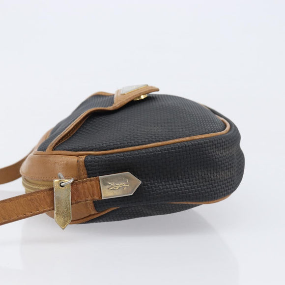 SAINT LAURENT Shoulder Bag PVC Canvas Black Gold Auth 203496