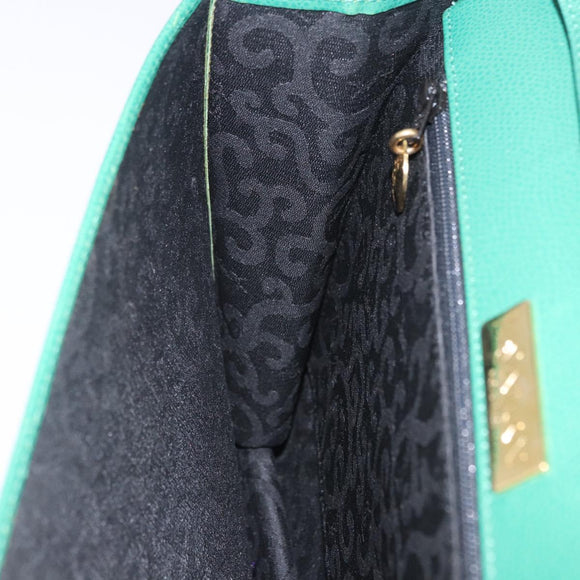SAINT LAURENT Shoulder Bag Leather Green Gold Tone Auth 203497