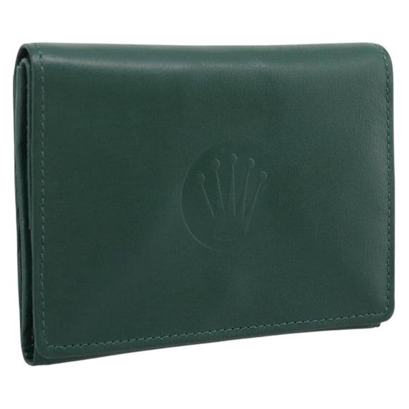 Rolex Wallet Leather Green Gold Auth 203513
