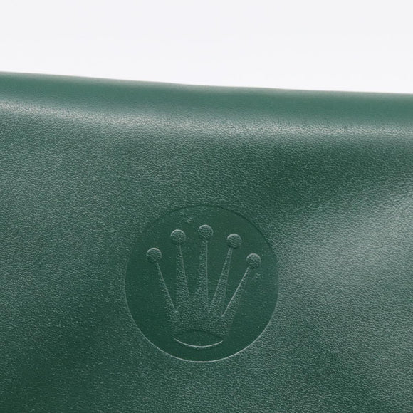 Rolex Wallet Leather Green Gold Auth 203513