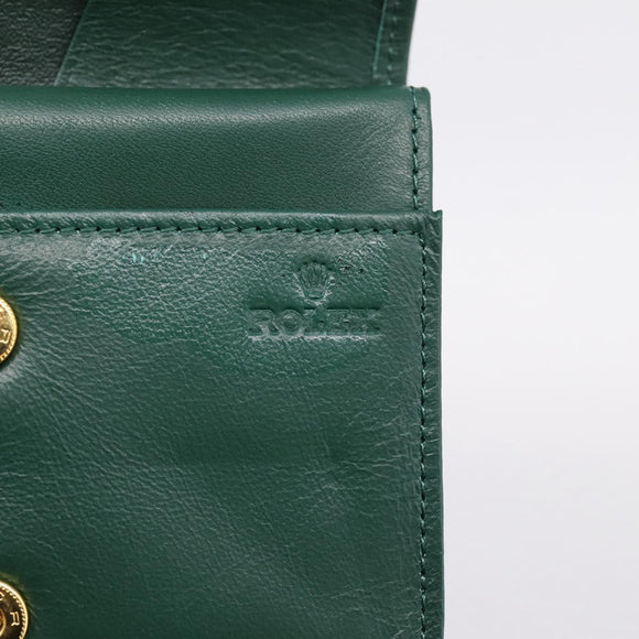 Rolex Wallet Leather Green Gold Auth 203513