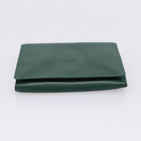 Rolex Wallet Leather Green Gold Auth 203513