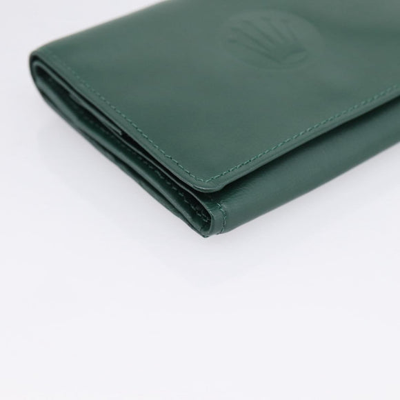 Rolex Wallet Leather Green Gold Auth 203513