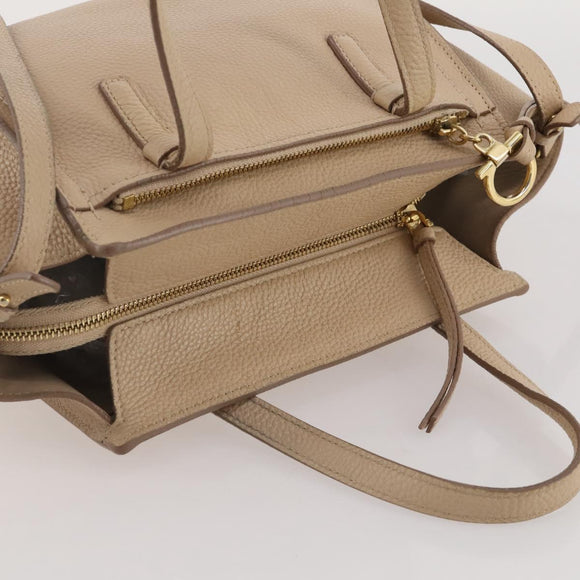 Salvatore Ferragamo Gancini Hand Bag Leather 2way Beige Gold Auth 203581