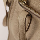 Salvatore Ferragamo Gancini Hand Bag Leather 2way Beige Gold Auth 203581-14