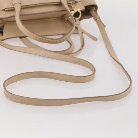 Salvatore Ferragamo Gancini Hand Bag Leather 2way Beige Gold Auth 203581