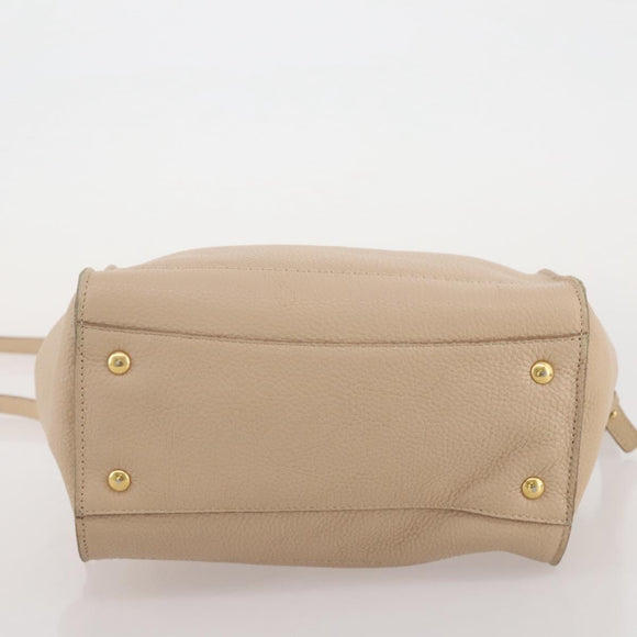 Salvatore Ferragamo Gancini Hand Bag Leather 2way Beige Gold Auth 203581