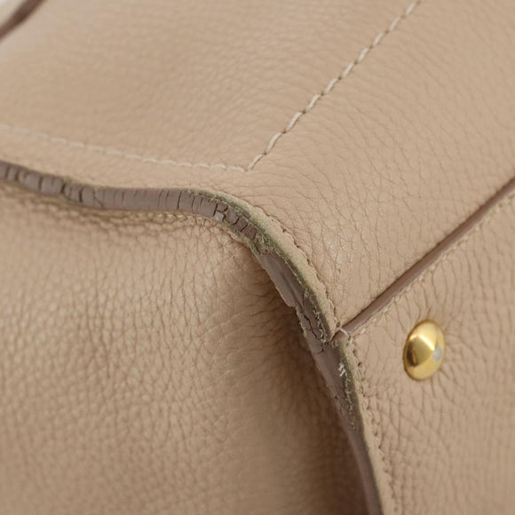 Salvatore Ferragamo Gancini Hand Bag Leather 2way Beige Gold Auth 203581