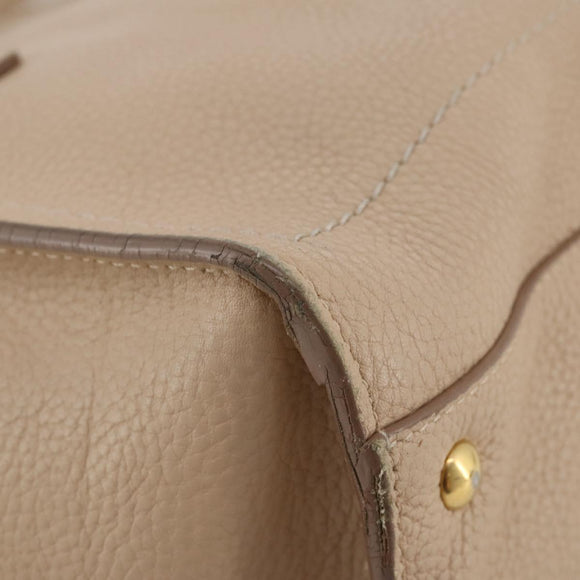 Salvatore Ferragamo Gancini Hand Bag Leather 2way Beige Gold Auth 203581