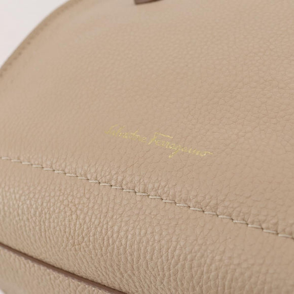 Salvatore Ferragamo Gancini Hand Bag Leather 2way Beige Gold Auth 203581