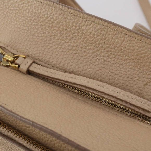 Salvatore Ferragamo Gancini Hand Bag Leather 2way Beige Gold Auth 203581