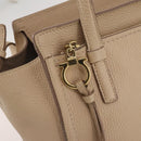 Salvatore Ferragamo Gancini Hand Bag Leather 2way Beige Gold Auth 203581-30