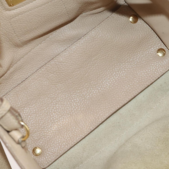 Salvatore Ferragamo Gancini Hand Bag Leather 2way Beige Gold Auth 203581