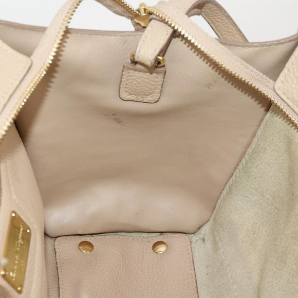 Salvatore Ferragamo Gancini Hand Bag Leather 2way Beige Gold Auth 203581