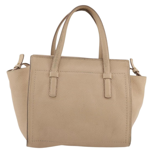 Salvatore Ferragamo Gancini Hand Bag Leather 2way Beige Gold Auth 203581