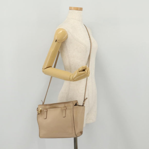 Salvatore Ferragamo Gancini Hand Bag Leather 2way Beige Gold Auth 203581