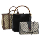 GUCCI GG Supreme Sherry Line Bag PVC Suede 3 Set Beige Black Navy Auth 203591-1
