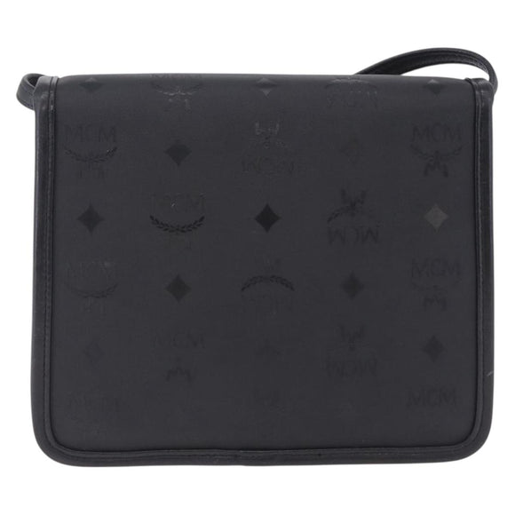 MCM Vicetos Shoulder Bag PVC Leather Black Gold Tone Auth 203593