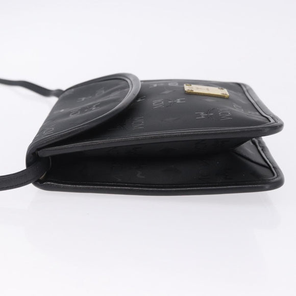 MCM Vicetos Shoulder Bag PVC Leather Black Gold Tone Auth 203593