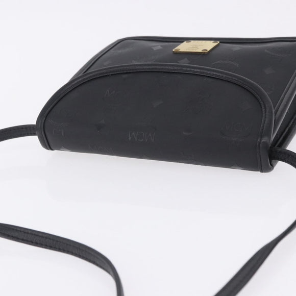 MCM Vicetos Shoulder Bag PVC Leather Black Gold Tone Auth 203593