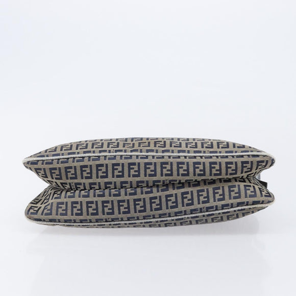 FENDI Zucchino Canvas Mamma Baguette Shoulder Bag Navy Silver Auth 203602