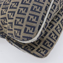 FENDI Zucchino Canvas Mamma Baguette Shoulder Bag Navy Silver Auth 203602-17