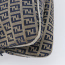 FENDI Zucchino Canvas Mamma Baguette Shoulder Bag Navy Silver Auth 203602-19