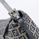 FENDI Zucchino Canvas Mamma Baguette Shoulder Bag Navy Silver Auth 203602-20