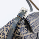 FENDI Zucchino Canvas Mamma Baguette Shoulder Bag Navy Silver Auth 203602-8