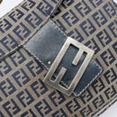 FENDI Zucchino Canvas Mamma Baguette Shoulder Bag Navy Silver Auth 203602-21