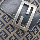 FENDI Zucchino Canvas Mamma Baguette Shoulder Bag Navy Silver Auth 203602-9