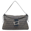 FENDI Zucchino Canvas Mamma Baguette Shoulder Bag Navy Silver Auth 203602-13