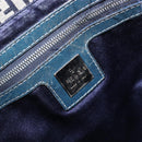 FENDI Zucchino Canvas Mamma Baguette Shoulder Bag Navy Silver Auth 203602-23
