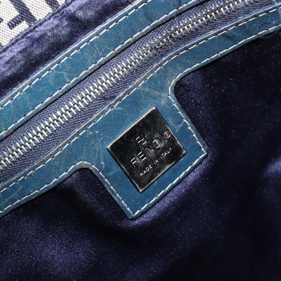 FENDI Zucchino Canvas Mamma Baguette Shoulder Bag Navy Silver Auth 203602
