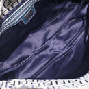 FENDI Zucchino Canvas Mamma Baguette Shoulder Bag Navy Silver Auth 203602-11