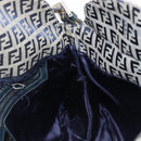 FENDI Zucchino Canvas Mamma Baguette Shoulder Bag Navy Silver Auth 203602-24