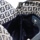 FENDI Zucchino Canvas Mamma Baguette Shoulder Bag Navy Silver Auth 203602-26