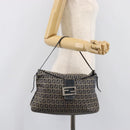 FENDI Zucchino Canvas Mamma Baguette Shoulder Bag Navy Silver Auth 203602-29